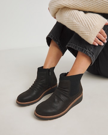 Heavenly Soles Blanche Low Wedge Ruched Ankle Boot - Wide Fit (E)