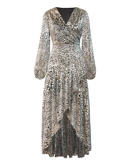 Joanna Hope Metallic Plisse Wrap Midi Dress