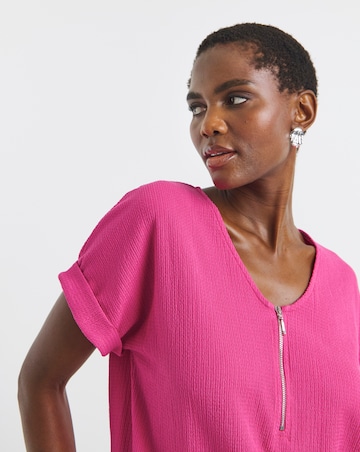 V-Neck Zip Front Longline Top