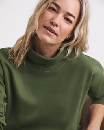 Olive Roll Neck Tie Hem Cosy Sweatshirt