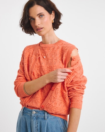 Coral Pointelle Cardigan