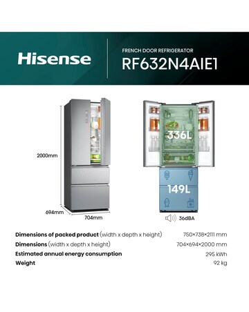 Hisense PureFlat RF632N4AIE1 Total No Frost American Fridge Freezer Silver