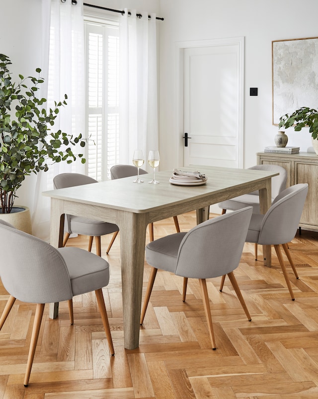 Charlotte Dining Table with 6 Emilie Fabric Chairs