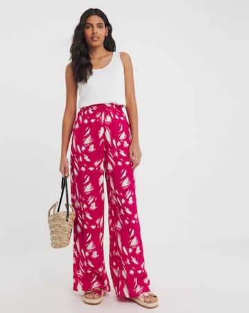 Pink Print Spun Viscose Pull On Wide Leg Trouser