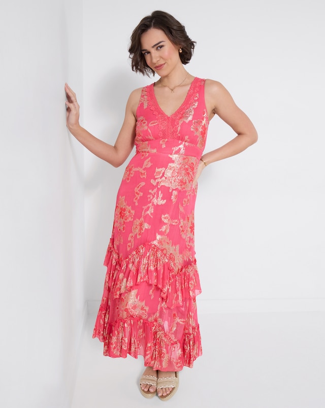 Joe Browns Juliette Jacquard Lace Trim Maxi Dress - Pink