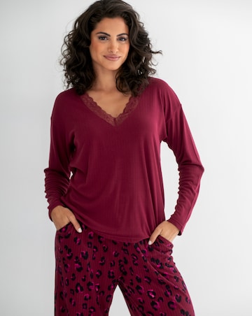 Pour Moi Rib Lace Trim V Neck Lounge Pyjama Set