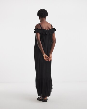 Frill Detail Bardot Crinkle Dress