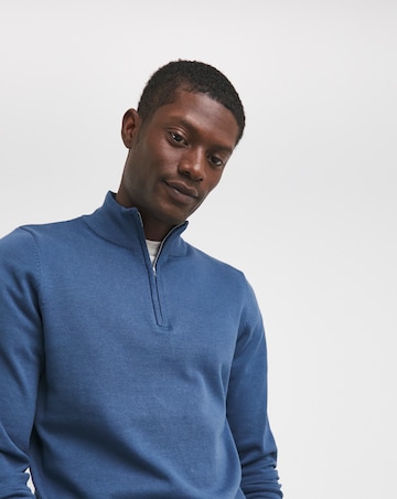 Blue Cotton 1/4 Zip Funnel Neck