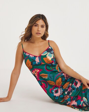 Stretch Satin Lace Trim Floral Maxi Nightie