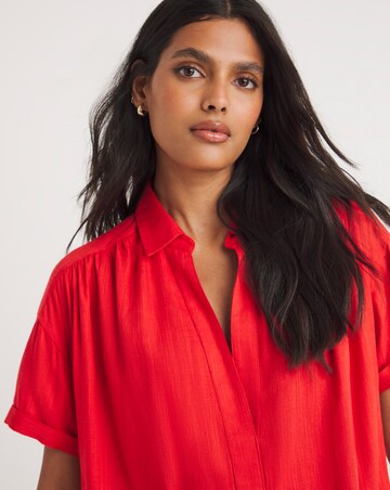 Linen Collared Short Sleeve Tunic Dress