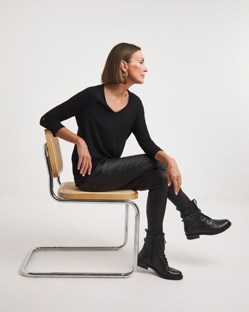 Black Button Sleeve V-Neck Top