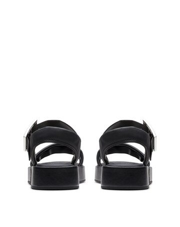 Clarks Black Alda Strap Leather Sandal -Wide Fit (E)