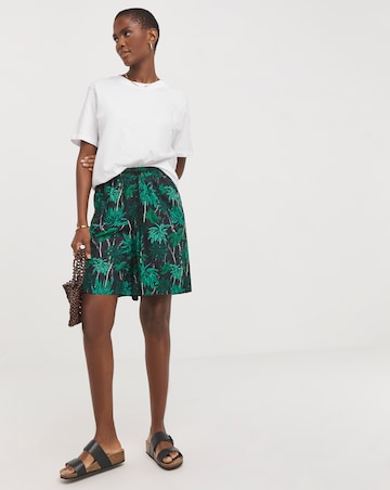 Palm Print Spun Viscose Pull On Knee Length Shorts