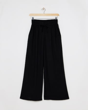 Black Linen Mix Wide Leg Trousers