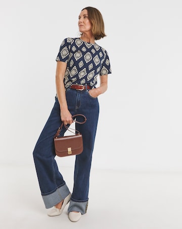 Pure Cotton Navy Print Crew Neck T-Shirt