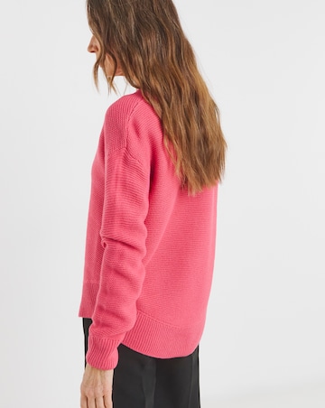 Pink V Neck Curved Hem Jumper