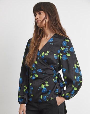 Joanna Hope Floral Satin Wrap Blouse