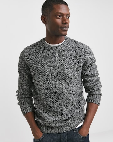 Grey Twist Wool Blend Crew Neck Jumper