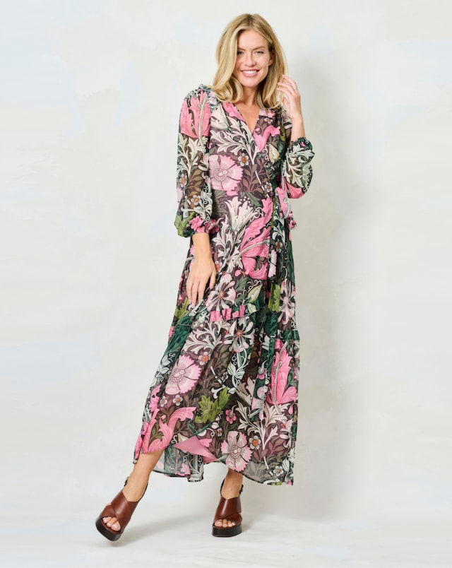 Hope & Ivy Rosehip William Morris Society Wrap Maxi Dress