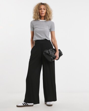 Crinkle Shirred Waist Wide Leg Trousers