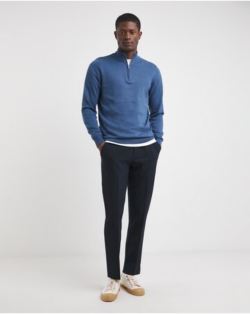 Blue Cotton 1/4 Zip Funnel Neck