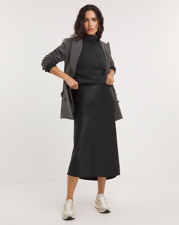 Black Stretch Midaxi Satin Slip Skirt