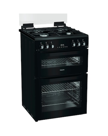 Hotpoint HTG6GDCB1 60cm Gas Twin Cooker with Glass Lid - Black + Install