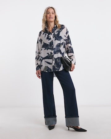 Womens Extreme Oversized Voile Shirt - Ivory Print