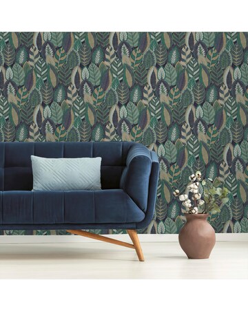 Sublime Arty Leaves Blue Wallpaper