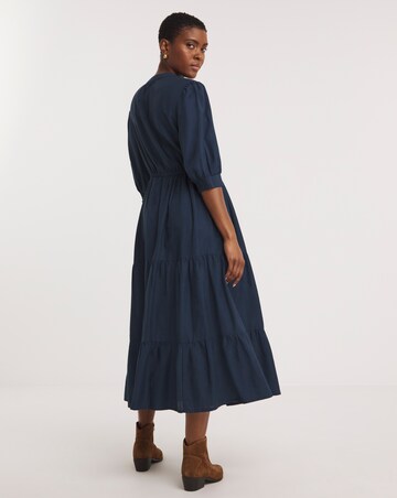 Collarless Smock Midi Shirt Dress