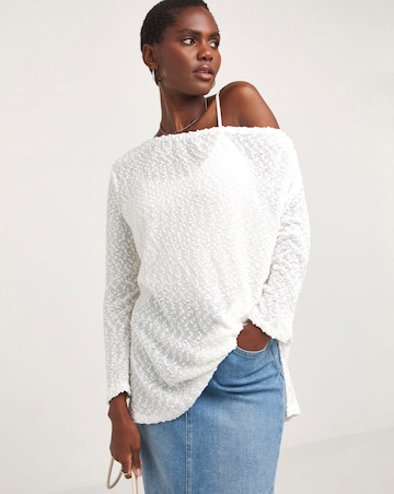 Boucle Textured Slash Neck Longline Top