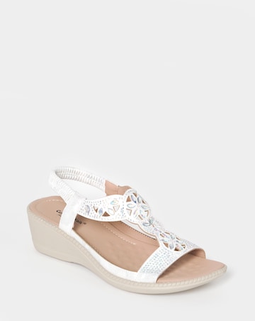 Cushion Walk White/Silver Embellished Wedges - Extra Wide Fit (EEE)
