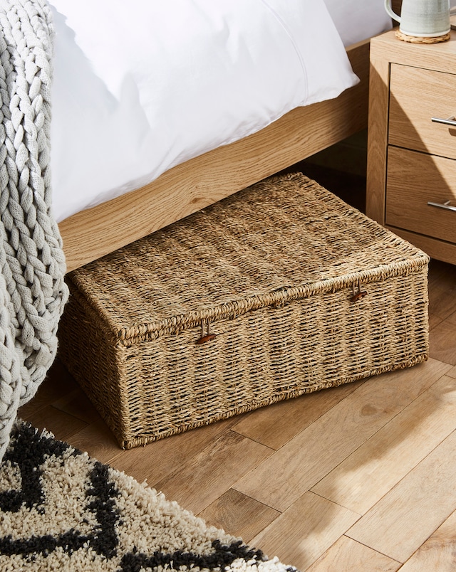 Large Seagrass Underbed Storage Basket With Wooden Clasp