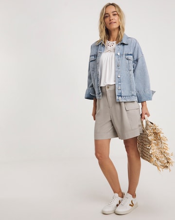 White Broderie Yoke Angel Sleeve Longline Top