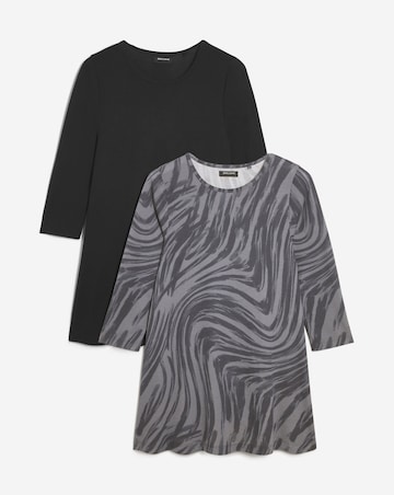 Swirl Print and Black 2 Pack Three Quarter Sleeve Swing Tunics