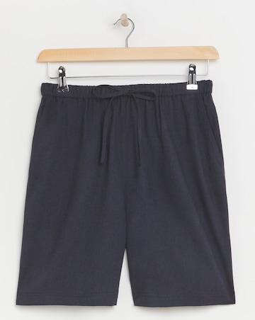 Navy Linen Mix Knee Length Shorts