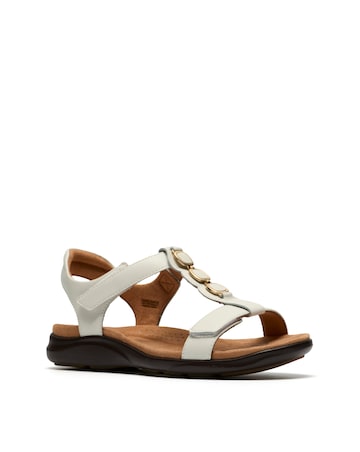 Clarks White Kitly Gem Leather Sandals - Wide Fit (E)
