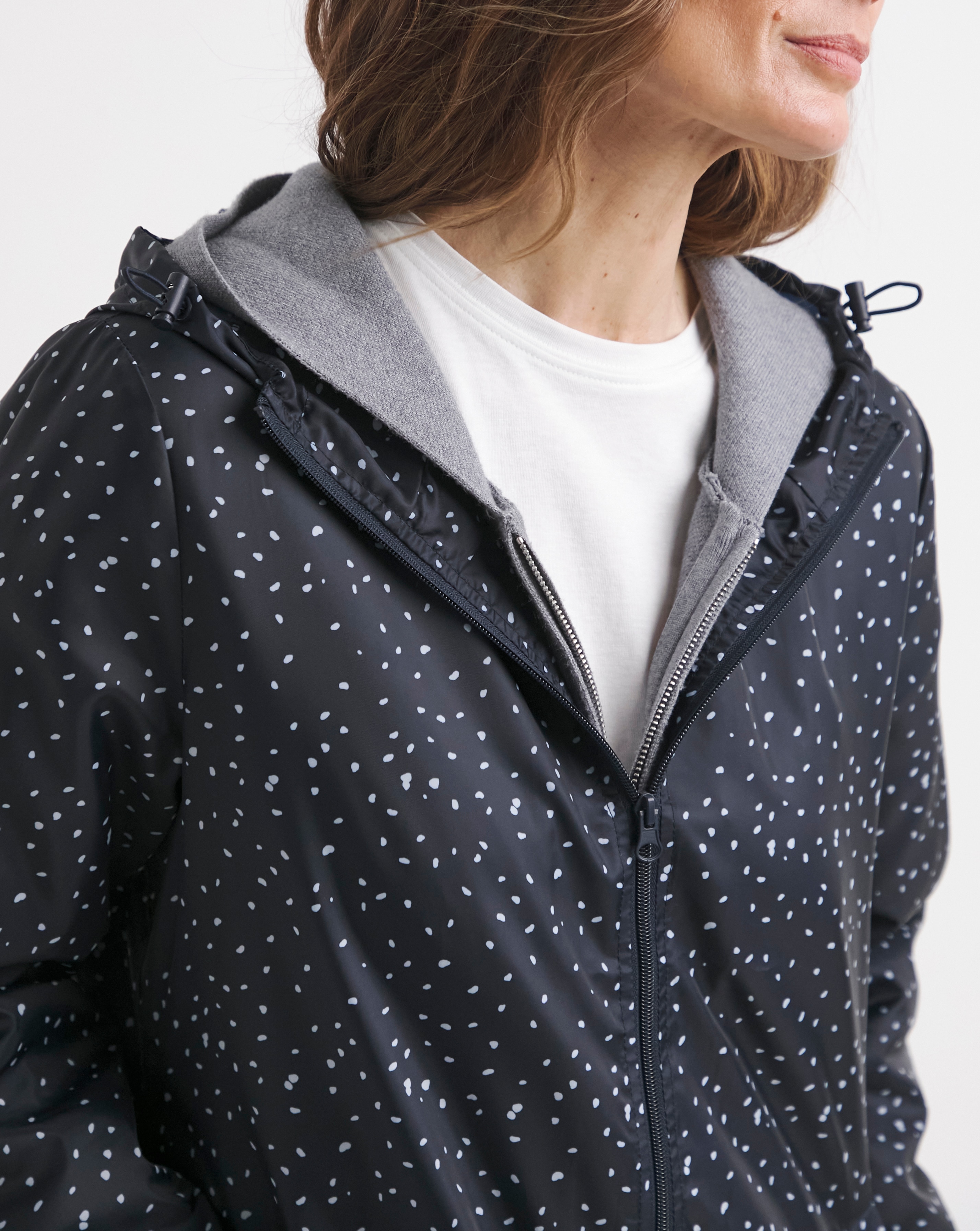 Longline Navy Spot Printed Pac A Mac | JD Williams