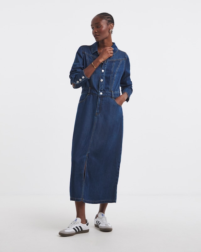 Simply Be Dark Wash Denim Midaxi Dress with Tencel TM