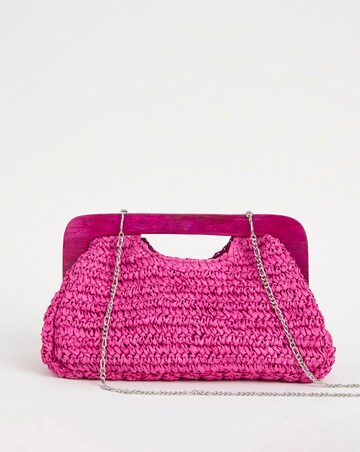 Pink Framed Raffia Clutch Bag