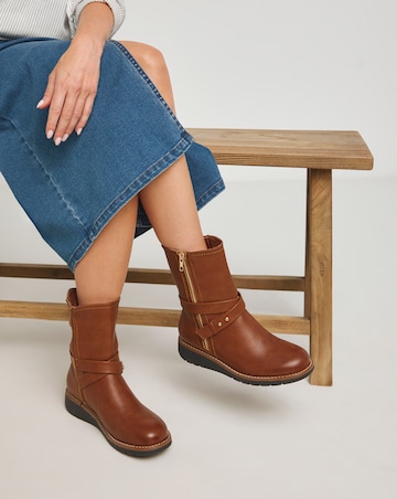 Heavenly Soles Billie Low Wedge Buckle Strap Boot - Extra Wide Fit (EEE)