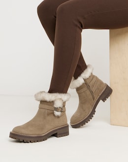 Heavenly Soles Alto Chunky Ankle Boots with Faux Fur Trim Wide E Fit