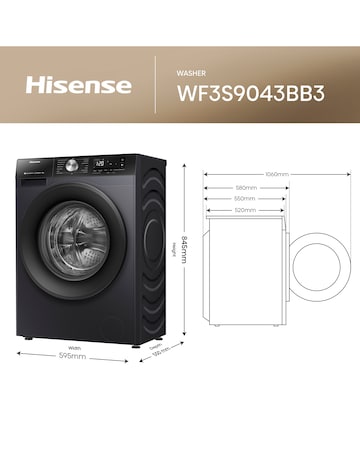 Hisense 3S Series WF3S9043BB3 WiFi-enabled 9kg 1400 Spin Washing Machine - Black