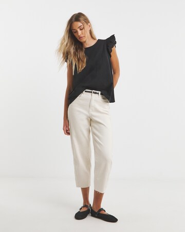 Simply Be Black Broderie Frill Sleeve Top with Tie