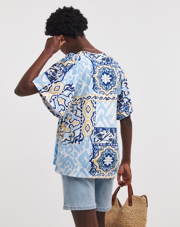 Printed V Neck Angel Sleeve Print Top