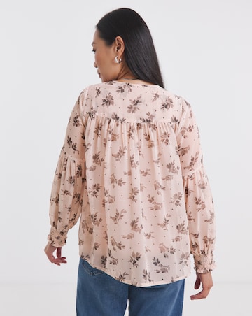 Georgette Collarless Blouson Sleeve Blouse