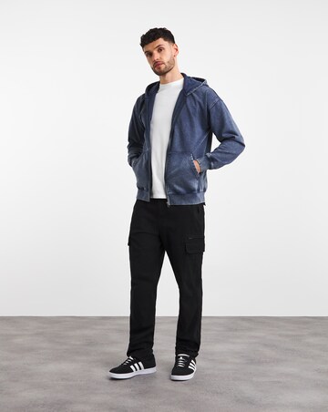 Relaxed Acid Wash Full Zip Hoodie Long