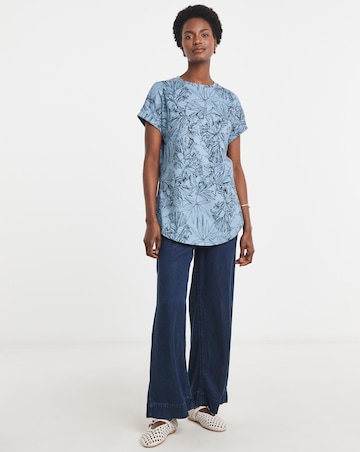 Pure Cotton Longline Short Sleeve Curved Hem Top