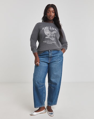 Acid Wash Rock and Roll Slogan Sweatshirt