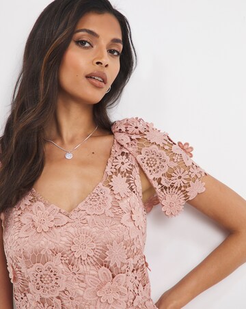 Joanna Hope Blush 3D Lace Midi Dress